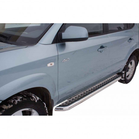 Защита порогов с алюминиевым листом (d63,5) для Hyundai Tucson (2004-2010)(Окрашенное) купить недорого с доставкой в Канск
