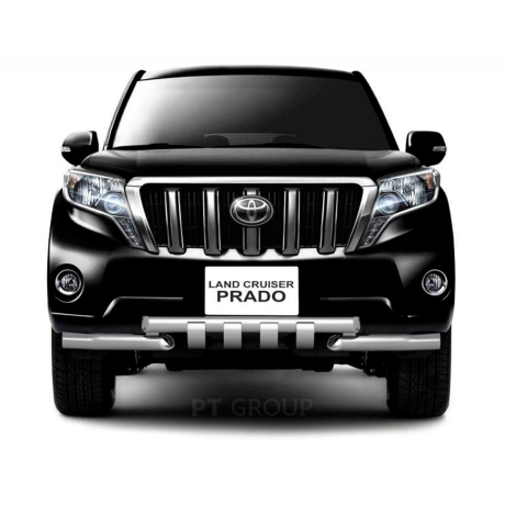 Защита переднего бампера двойная с зубьями d63/63мм (НПС) Toyota Land Cruiser Prado 150 (2013-2016 г.в.) купить недорого с доставкой в Канск