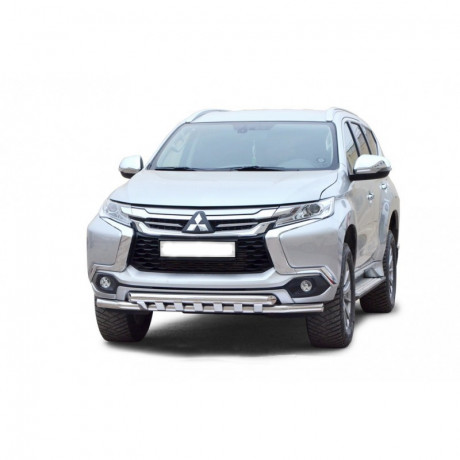 Защита переднего бампера «Труба двойная» (d63,5) для Mitsubishi Pajero Sport (2017-н.в.)(Окрашенное) купить недорого с доставкой в Канск