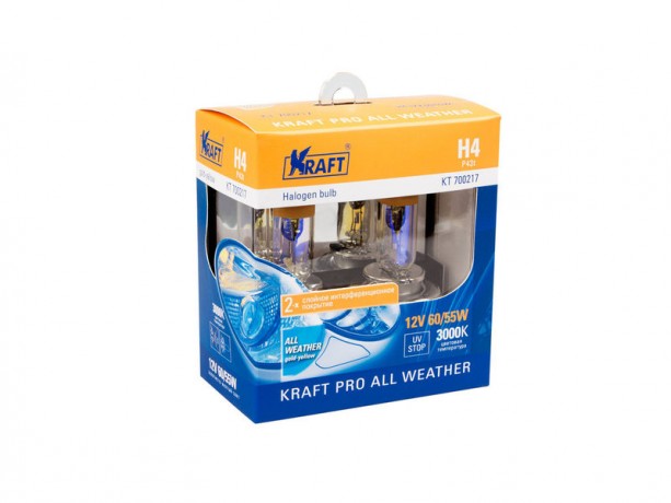 Автолампа H4 12v 60/55w (P43t) Kraft Pro All Weather (2шт. блистер БОКС) купить недорого с доставкой в Канск