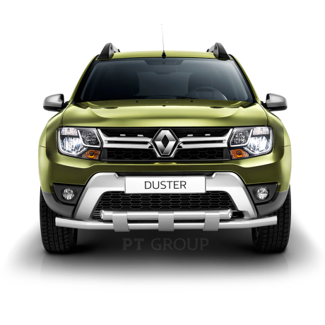 Защита переднего бампера двойная с пластинами d63/63мм (НПС) Renault Duster (2016-н.в.) купить недорого с доставкой в Канск