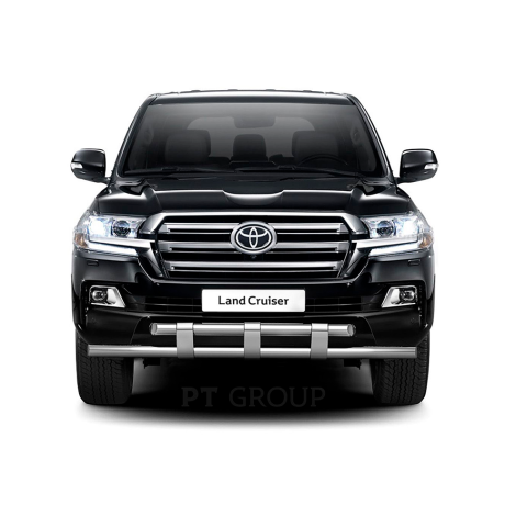 Защита переднего бампера двойная с пластинами d63/63мм (НПС) Toyota Land Cruiser 200 (2014-н.в.) купить недорого с доставкой в Канск
