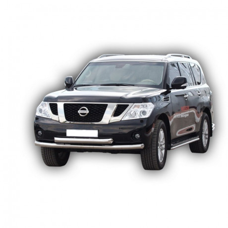 Защита переднего бампера «Труба двойная» (d76) для Nissan Patrol (2010-2013)(Окрашенное) купить недорого с доставкой в Канск