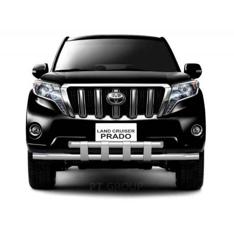 Защита переднего бампера двойная с пластинами d63/63мм (НПС) Toyota Land Cruiser Prado 150 (2013-2016 г.в.) купить недорого с доставкой в Канск