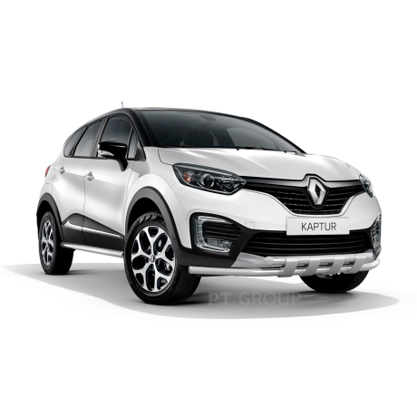 Защита переднего бампера двойная с пластинами d63/63мм (НПС) RENAULT Kaptur (2016-н.в.) купить недорого с доставкой в Канск