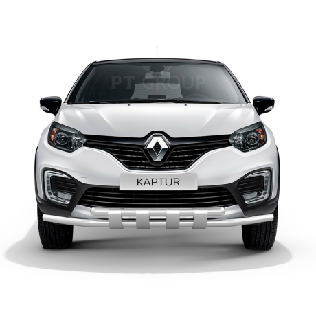 Защита переднего бампера двойная с пластинами d63/63мм (НПС) RENAULT Kaptur (2016-н.в.) купить недорого с доставкой в Канск