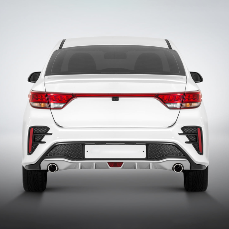Бампер задний "ROTOR" для Kia Rio (2017-2020) под раздвоенный глушитель купить недорого с доставкой в Канск
