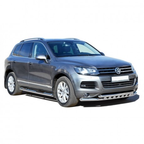 Защита переднего бампера «Труба двойная» (d63,5) для Volkswagen Touareg (2010-2016)(Окрашенное) купить недорого с доставкой в Канск