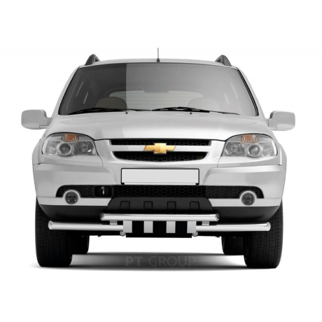 Защита переднего бампера двойная с зубьями d63/63мм Chevrolet Niv@ (2009-2020 г.в.) купить недорого с доставкой в Канск